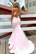 Vynna | Pink - Mermaid V Neck Satin Long Prom Dresses with Train - KissProm
