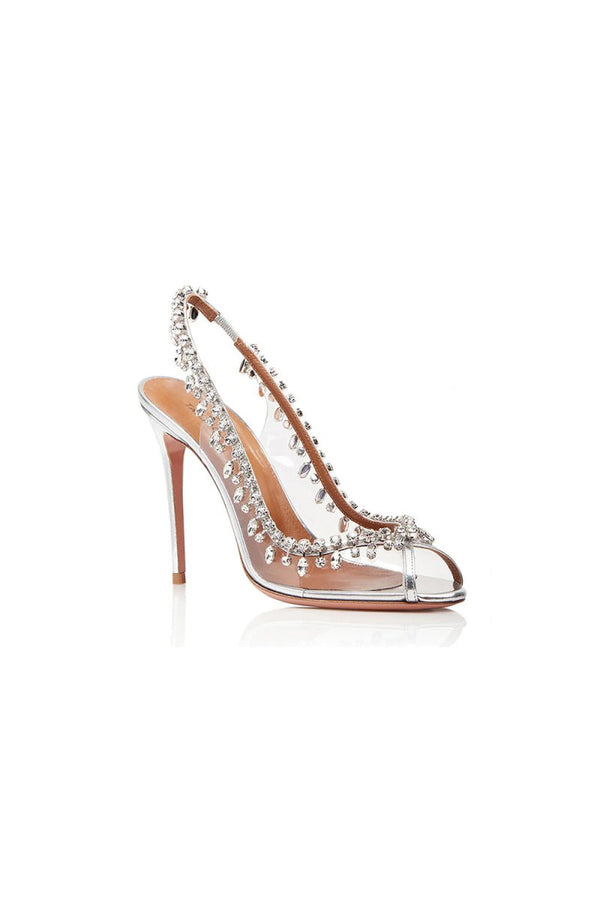 Wedding Shoes Peep Toe Stiletto Heel With Rhinestone Ankle Strap - KissProm