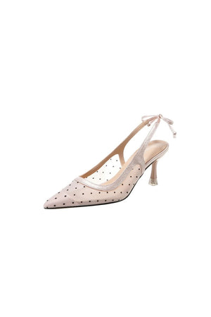 Wedding Shoes Stiletto Heel Mesh With Polka Dot Hollow - out Bowknot - KissProm