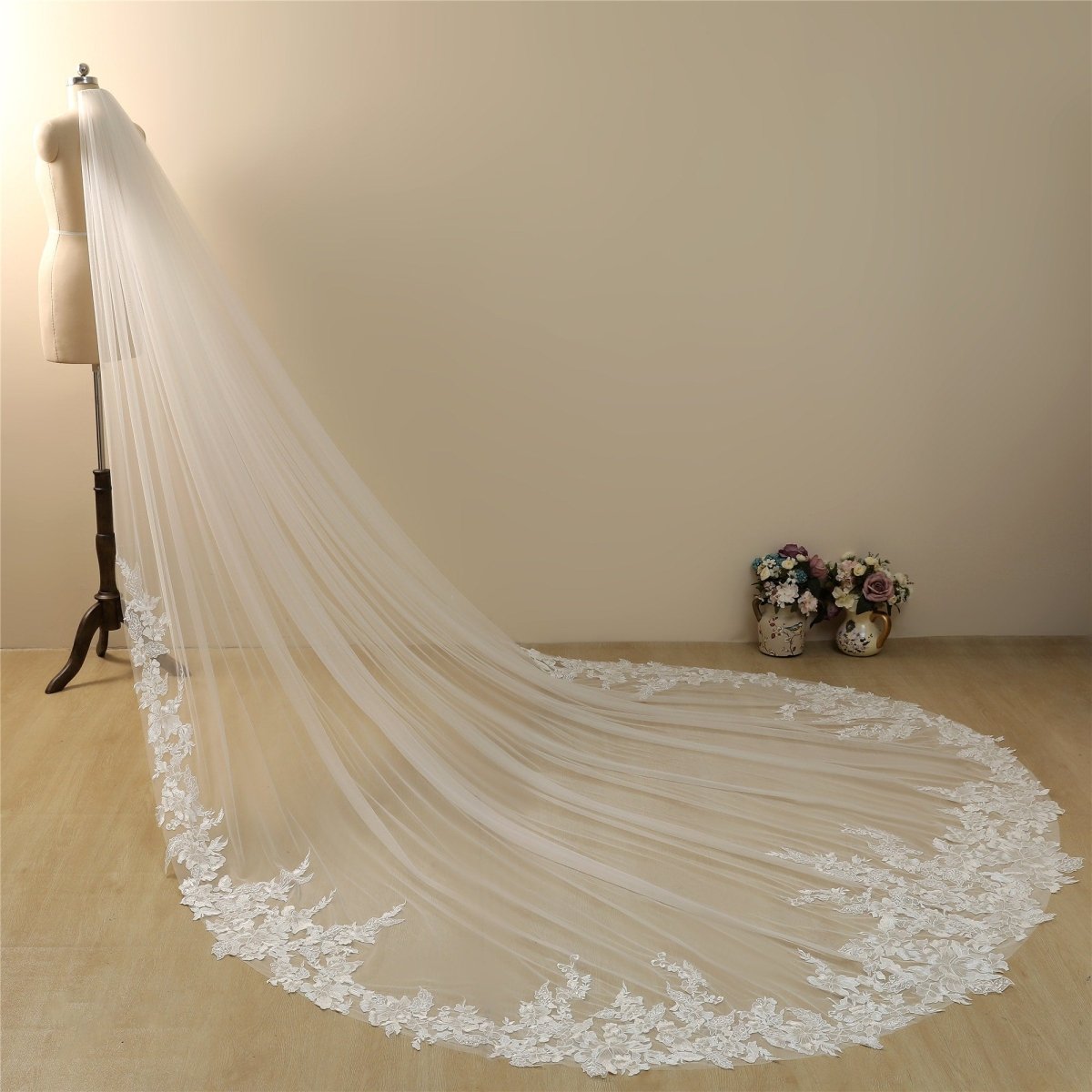 Vintage Lace Trim Transparent Wedding Veil Bridal Veil - KissProm