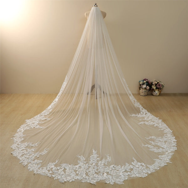 Vintage Lace Trim Transparent Wedding Veil Bridal Veil - KissProm