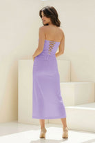 Whimsy | Coral - Strapless Sleeveless Sheath Pleated Formal Prom Dresses With Slit - KissProm