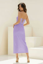 Whimsy | Coral - Strapless Sleeveless Sheath Pleated Formal Prom Dresses With Slit - KissProm