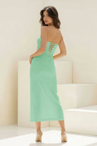 Whimsy | Coral - Strapless Sleeveless Sheath Pleated Formal Prom Dresses With Slit - KissProm