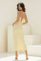 Whimsy | Yellow - Strapless Sleeveless Sheath Pleated Formal Prom Dresses With Slit - KissProm