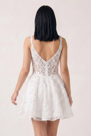 White A-line Appliques Deep V Neck Short Homecoming Dress | KISSPROM
