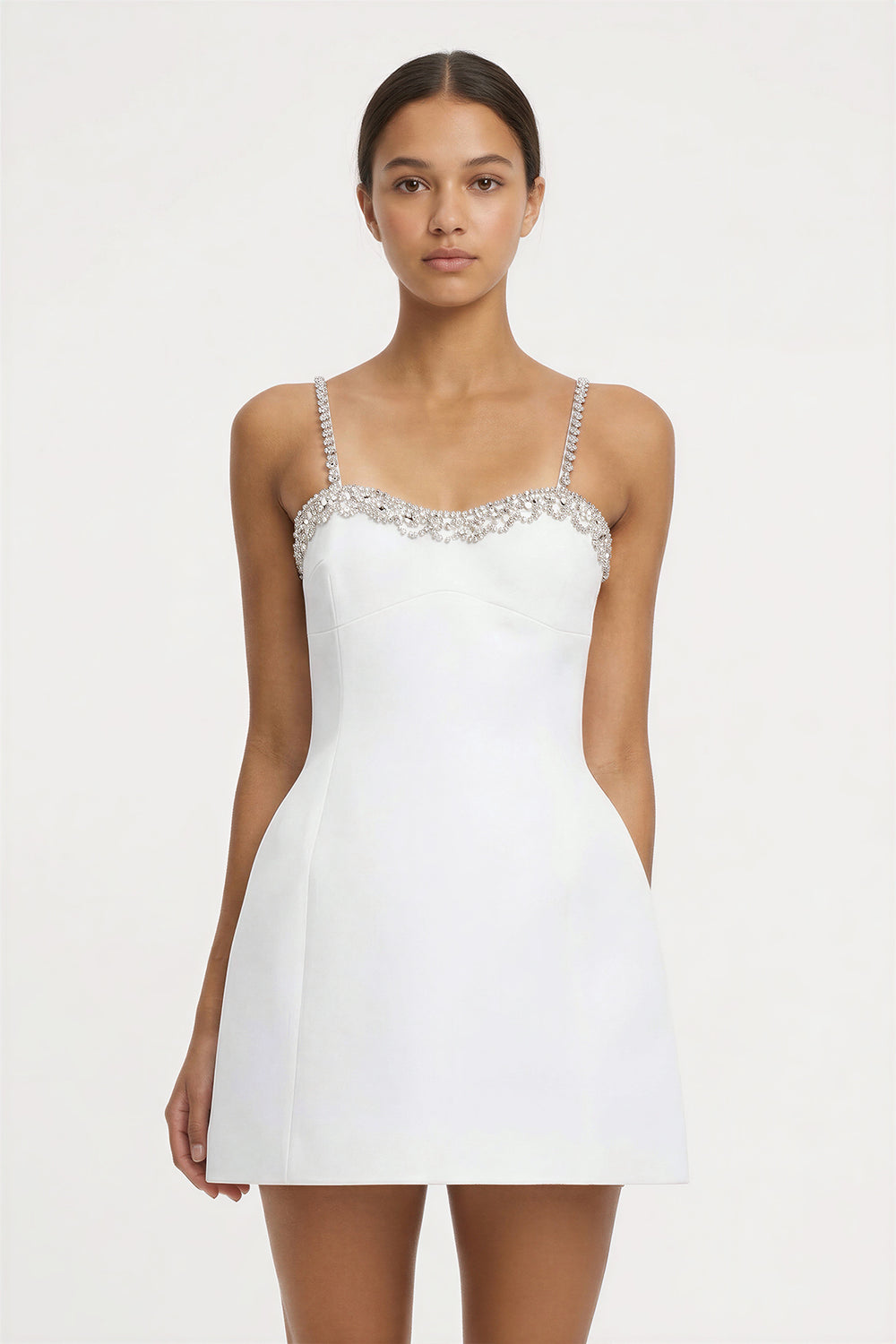 White A-Line Mini Graduation Dress With Beaded - KISSPROM