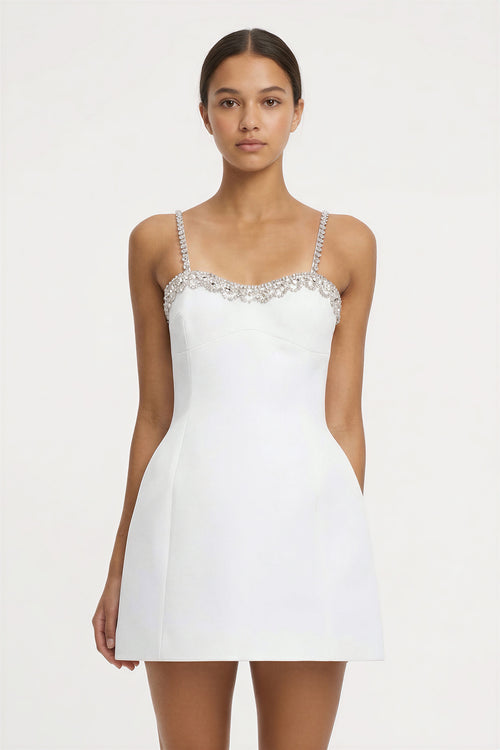 White A-Line Mini Graduation Dress With Beaded - KISSPROM