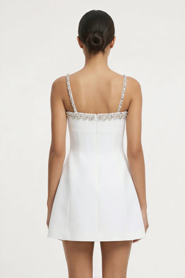 White A-Line Mini Graduation Dress With Beaded - KISSPROM