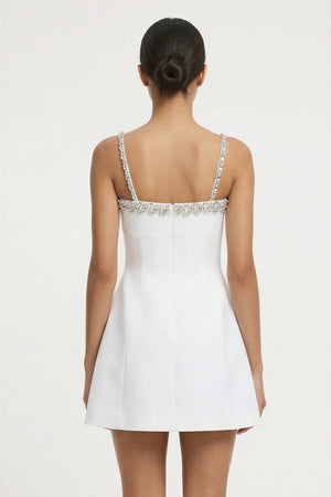 White A-Line Mini Graduation Dress With Beaded