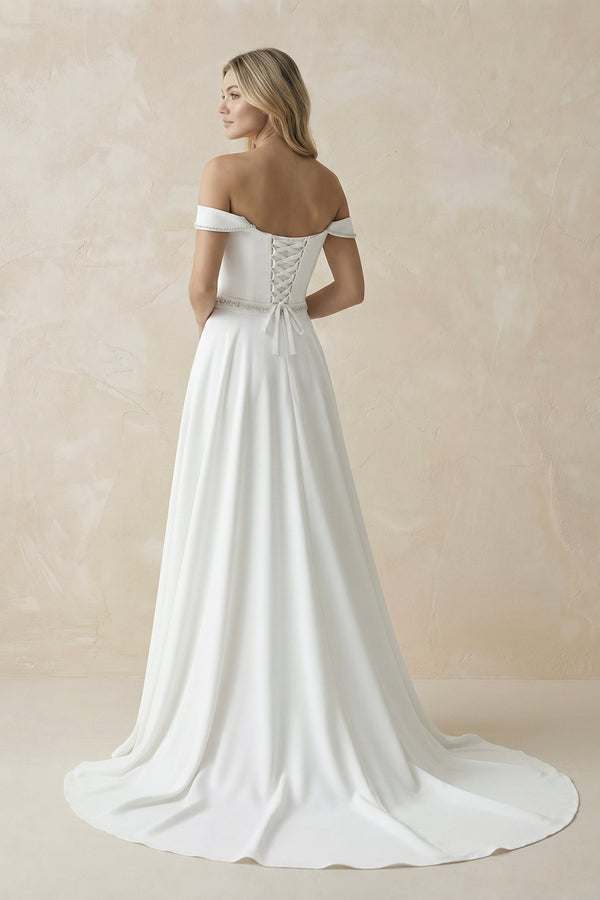 A - Line Off the Shoulder Beaded Wedding Dress– Wedding Dresses by KissProm | Available at KissProm