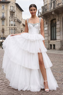 White A Line Off the Shoulder Tulle Long Prom Dresses with Beading | KISSPROM