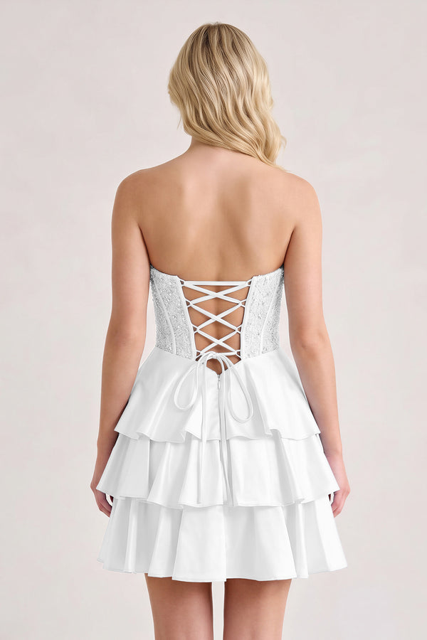 White A Line Satin Corset Ruffled Sweetheart Homecoming Dresses with Beads (2) | KISSPROM