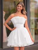 Blue A-Line Strapless Ruffled Short Homecoming Dress - KissProm