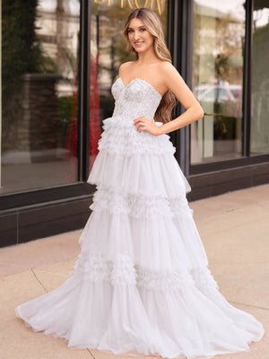 A-Line Sweetheart Tiered Long Tulle Prom Dress - Kissprom