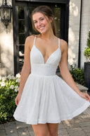 White A-line V Neck Sequins Homecoming Dress | KISSPROM
