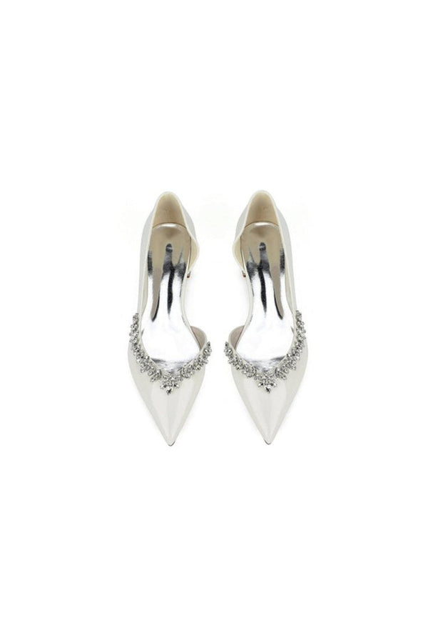White Ballet Flats with Crystal Accent - KissProm