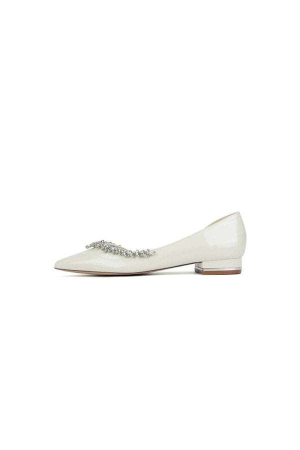 White Ballet Flats with Crystal Accent - KissProm