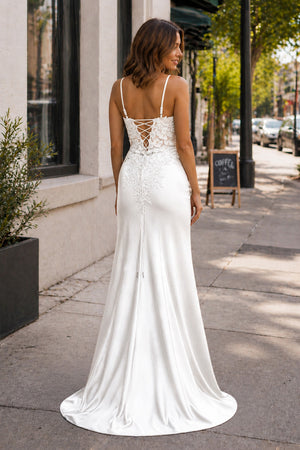 Sheath Spaghetti Straps Black Satin Long Prom Dresses with Lace Appliques-Dress by KissProm | Available at KissProm