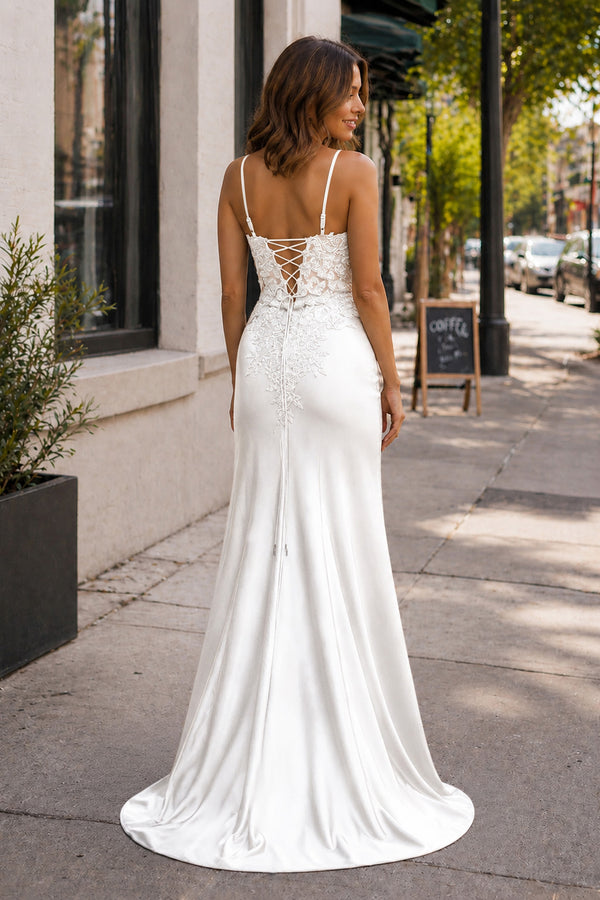 Sheath Spaghetti Straps Black Satin Long Prom Dresses with Lace Appliques-Dress by KissProm | Available at KissProm