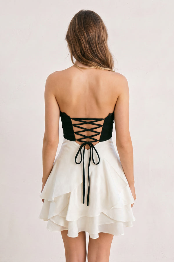 White-Black Sweetheart A-Line Ruffled Chiffon Homecoming Dress with Bow (2) | KISSPROM