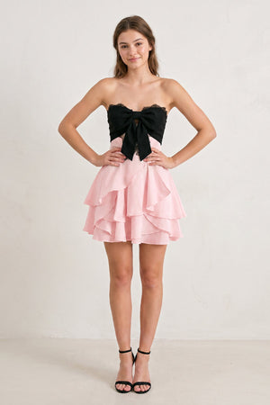 Pink Sweetheart A-Line Ruffled Chiffon Homecoming Dress with Bow (2) | KISSPROM