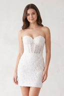 White Bodycon Sweetheart Lace Short Tight Homecoming Dresses with Appliques | KISSPROM