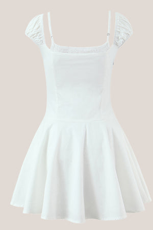 White Cap Sleeves A-Line Cotton Mini Dress – Dress by KissProm | Available at KissProm