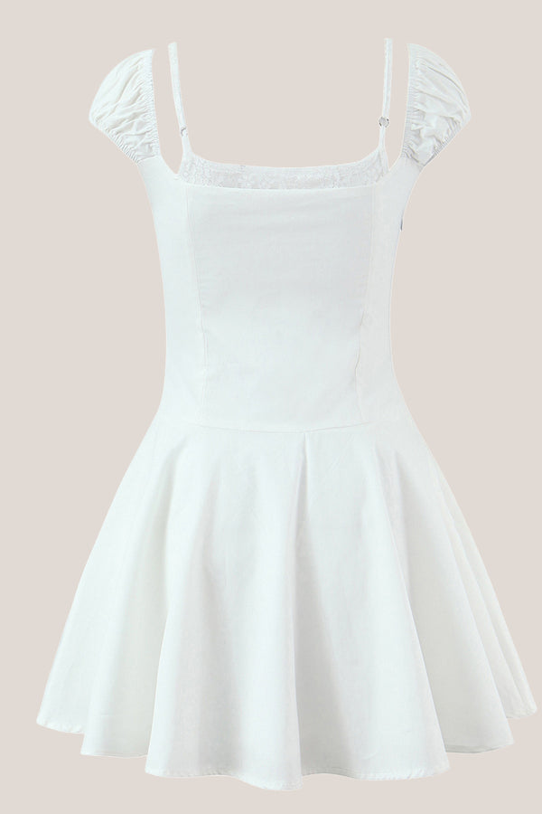 White Cap Sleeves A-Line Cotton Mini Dress – Dress by KissProm | Available at KissProm