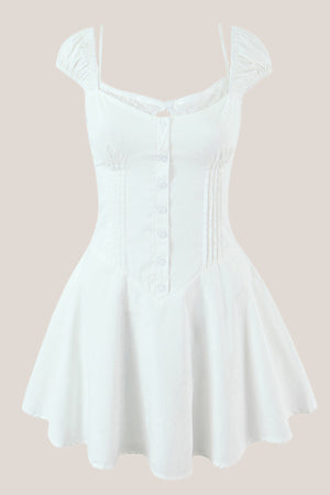 White Cap Sleeves A-Line Cotton Mini Dress – Dress by KissProm | Available at KissProm