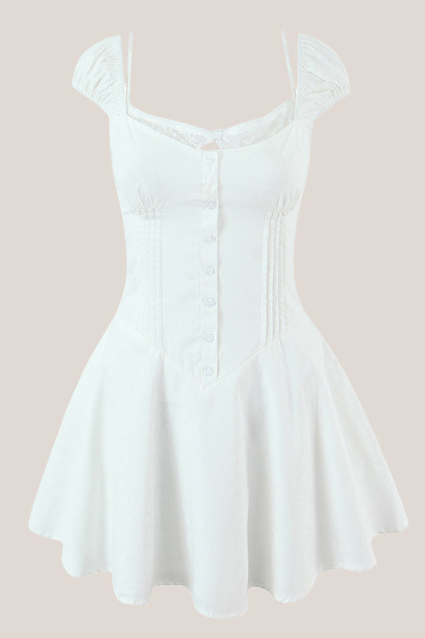 White Cap Sleeves A-Line Cotton Mini Dress – Dress by KissProm | Available at KissProm