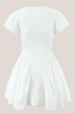 White Cotton A-Line V-Neck Mini Dress – Dress by KissProm | Available at KissProm