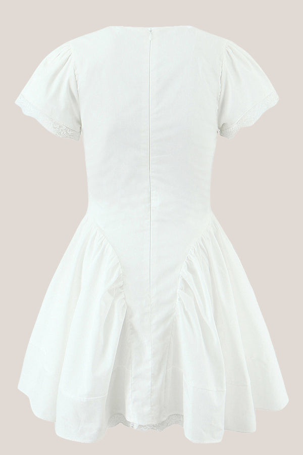 White Cotton A-Line V-Neck Mini Dress – Dress by KissProm | Available at KissProm