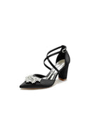 White Cross - Strap Pump with Crystal Flower Accent - KissProm