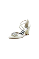 White Cross - Strap Pump with Crystal Flower Accent - KissProm