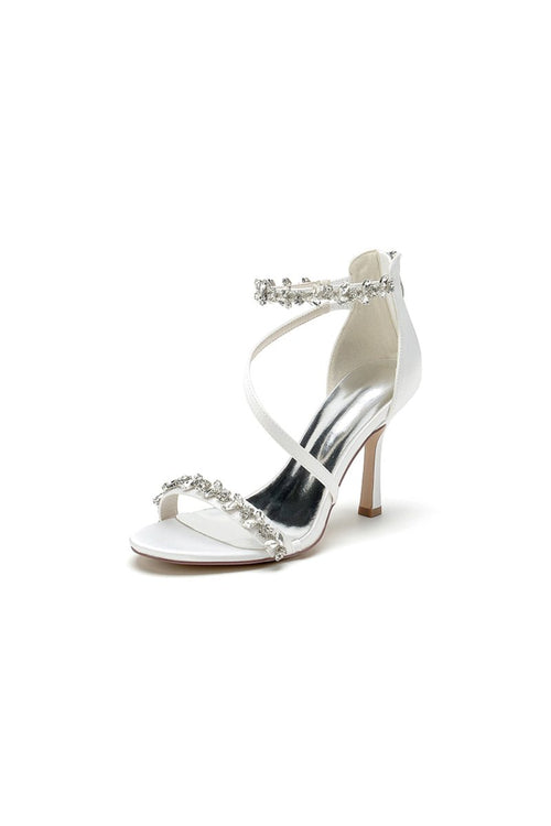 White Elegant High Heels with Crystal and Silver Accents - KissProm