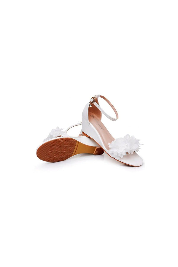 White Floral Open Toe Ankle - Strap Beach Sandals - KissProm