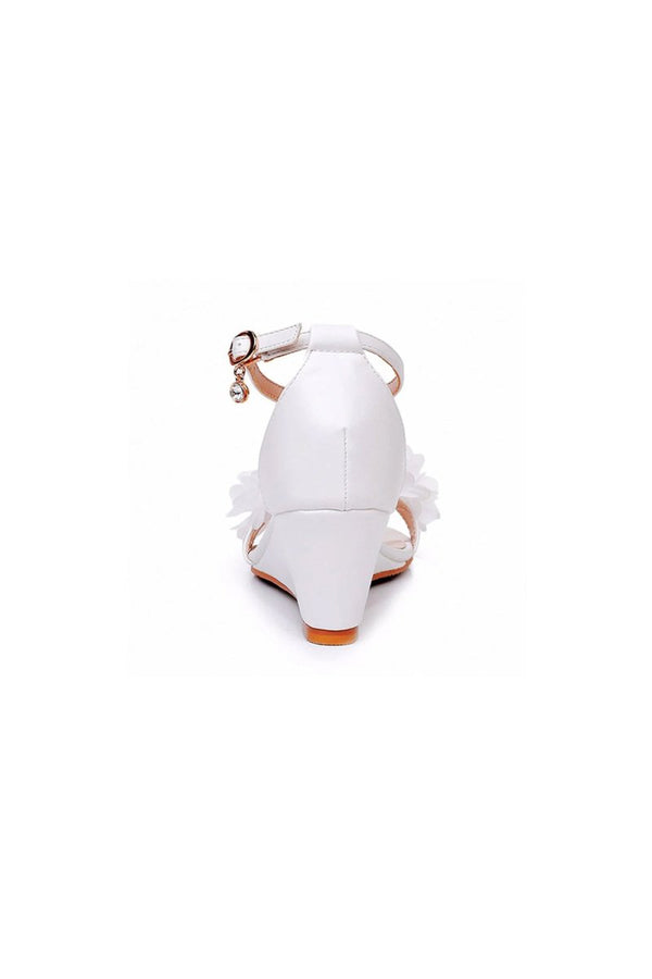 White Floral Open Toe Ankle - Strap Beach Sandals - KissProm