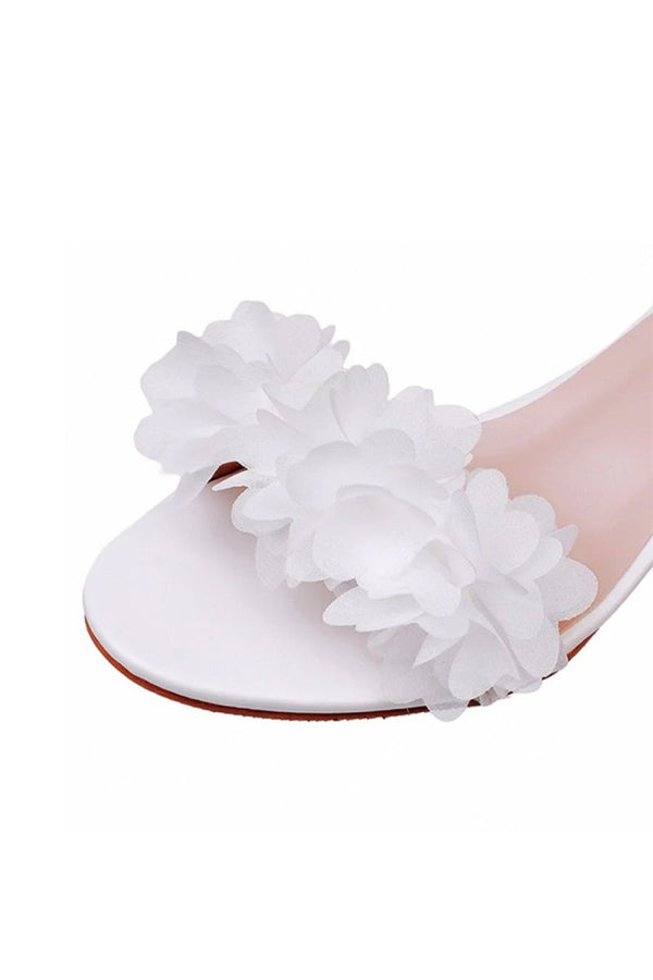 White Floral Open Toe Ankle - Strap Beach Sandals - KissProm