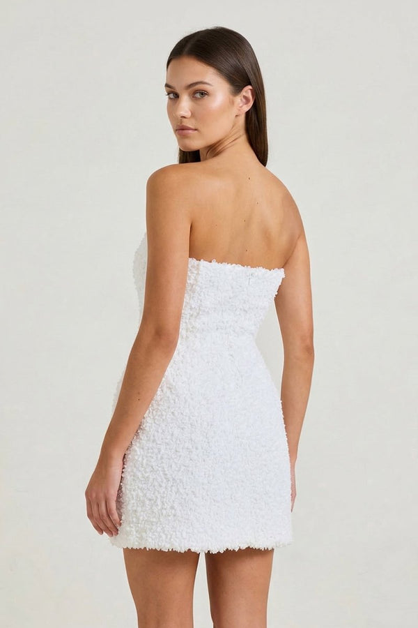 KissProm White Floral Strapless Sheath Graduation Dress, White / 14
