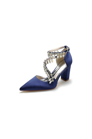 White High Heels with Chain and Crystal Accent - KissProm