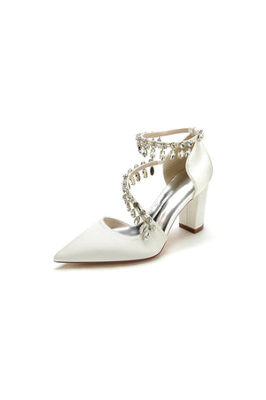 White High Heels with Chain and Crystal Accent - KissProm