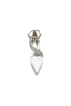 White High Heels with Chain and Crystal Accent - KissProm