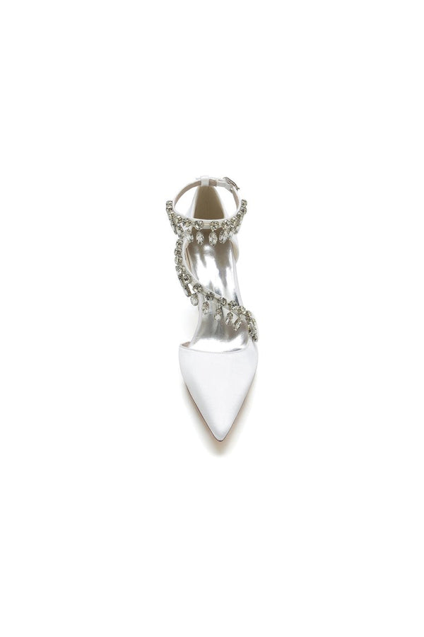 White High Heels with Chain and Crystal Accent - KissProm