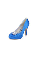 Silver High Heels with Crystal Bow Decoration - KissProm