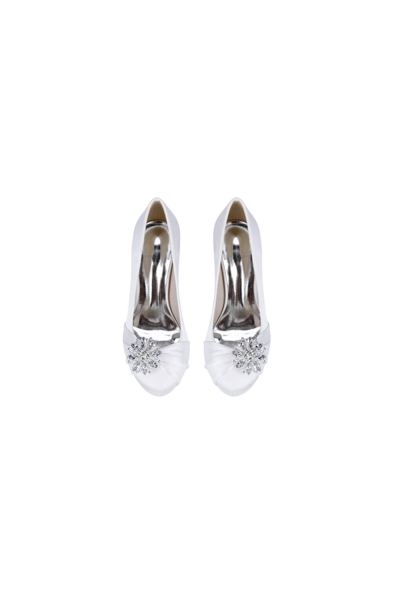 Silver High Heels with Crystal Bow Decoration - KissProm
