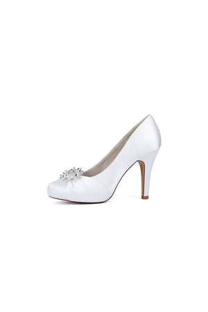 Silver High Heels with Crystal Bow Decoration - KissProm