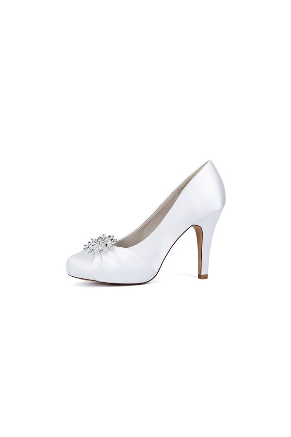 Silver High Heels with Crystal Bow Decoration - KissProm