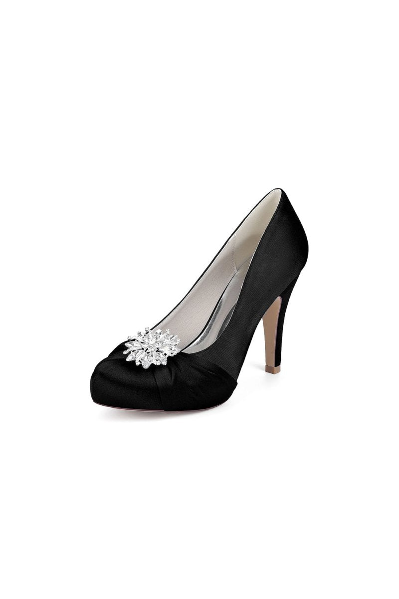 Silver High Heels with Crystal Bow Decoration - KissProm