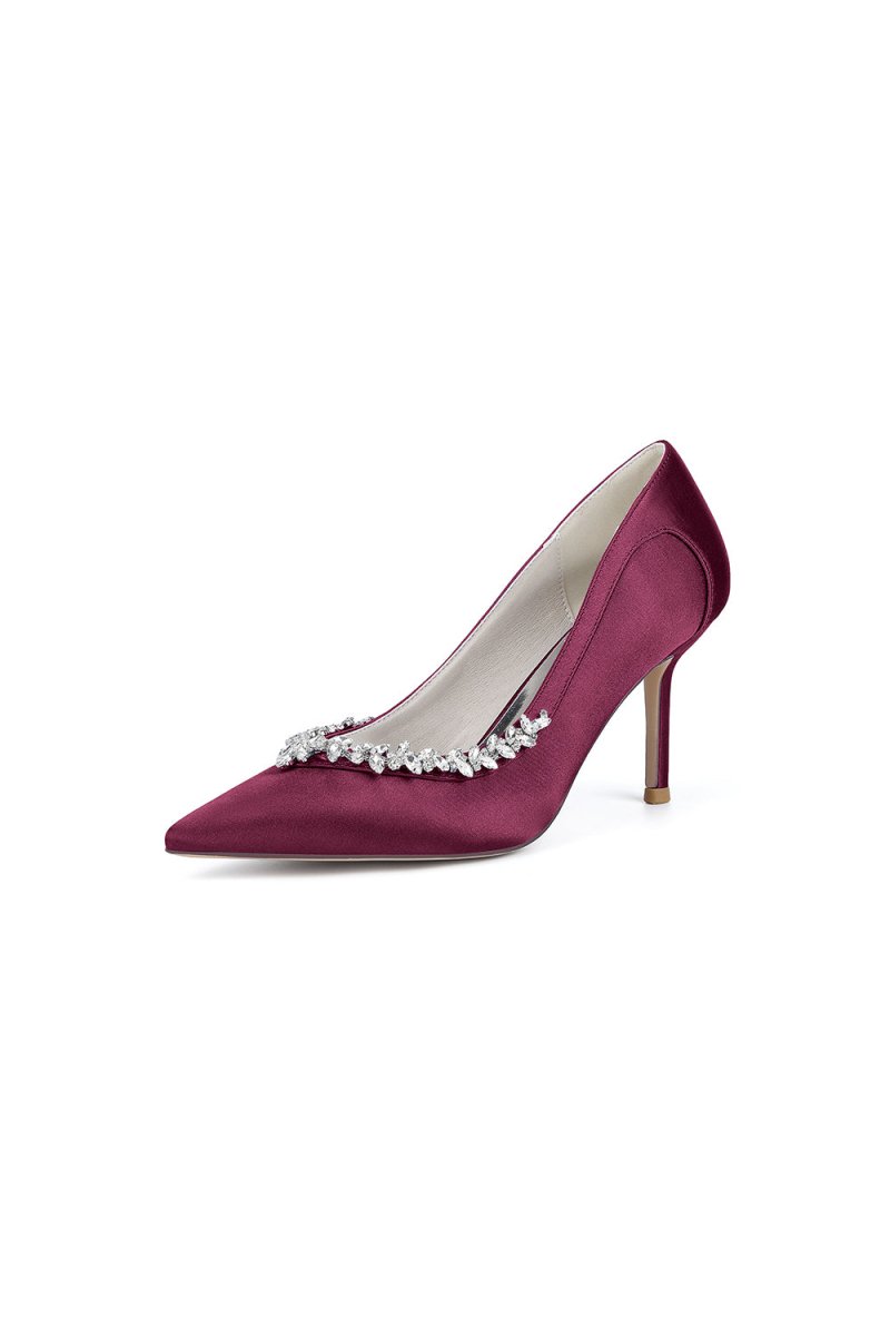 Burgundy High Heels with Crystal Embellishments - KissProm